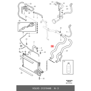 VOLVO ALKATRÉSZ : Vízcső alsó, dízel, hűtő - motor között, 2006-tól 31319448, 30723992